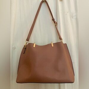 NWOT Elegant Brown Leather Shoulder Bag Size 15” x 10”